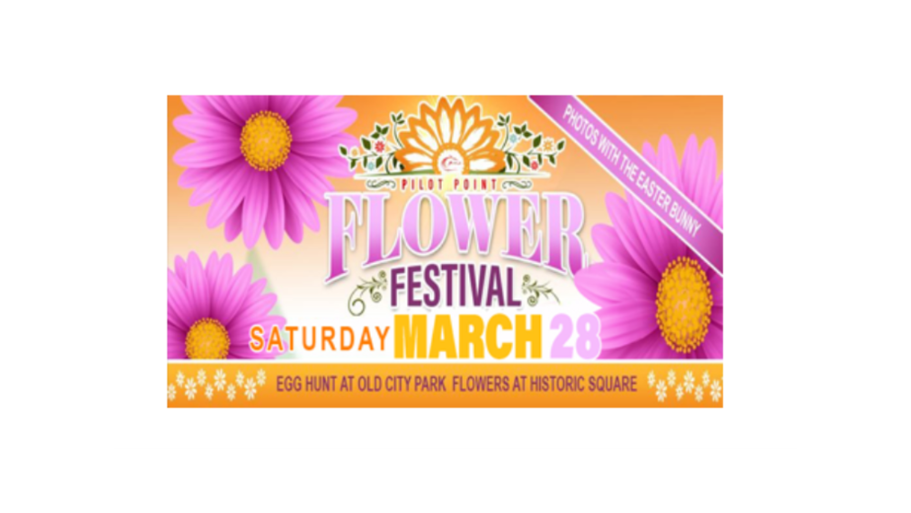Promotional poster for a Flower Festival with pink flowers and event details.

